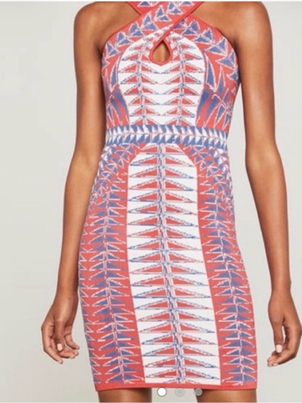 BCBG Patterned Keyhole Bodycon Dress